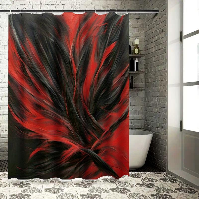 Home Bathroom Ideas - ستارة دش مطبوعة تجريدية باللونين الأحمر
