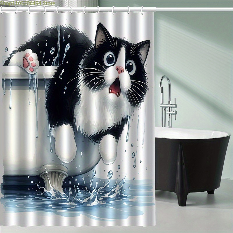 Home Bathroom Ideas - ستارة حمام بتصميم قطة مضحكة تقفز