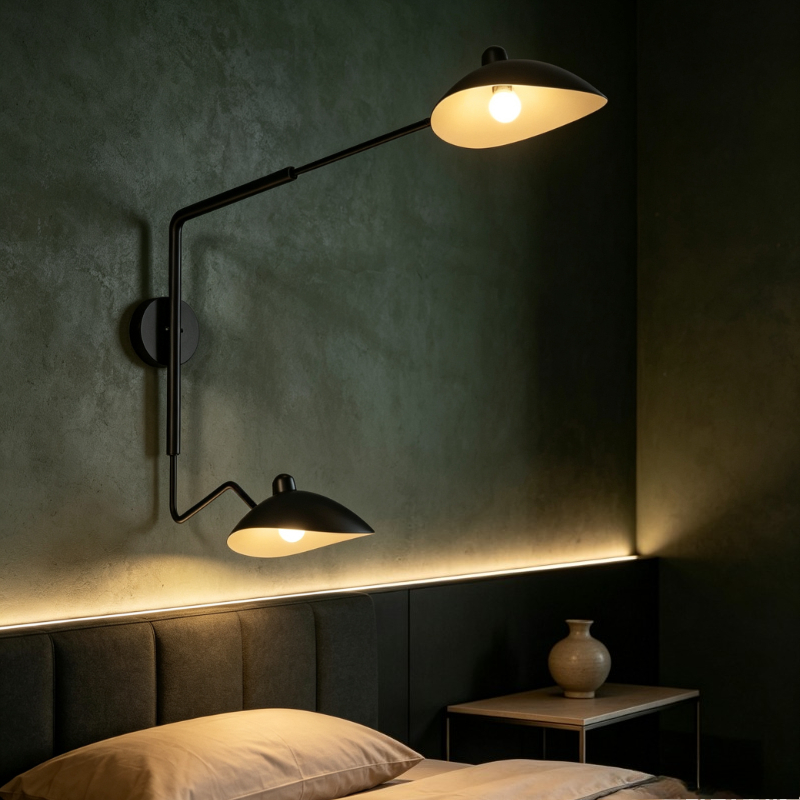 Home Bathroom Lighting Design - مصابيح جدارية LED سوداء حديثة بذراع