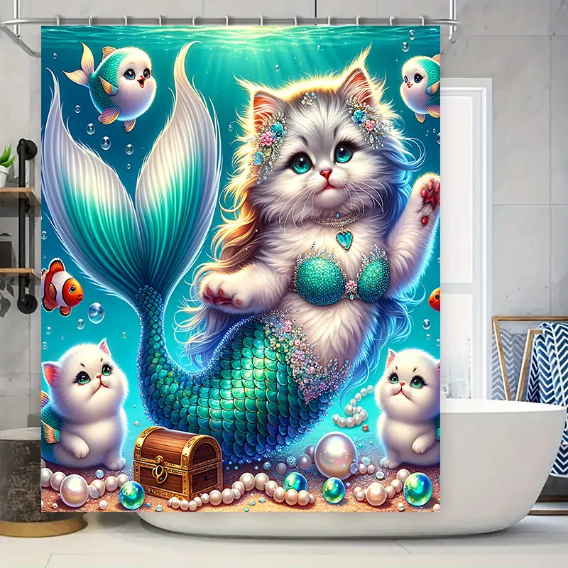 Home Bathroom Ideas - ستارة الدش حورية البحر القط ذيل