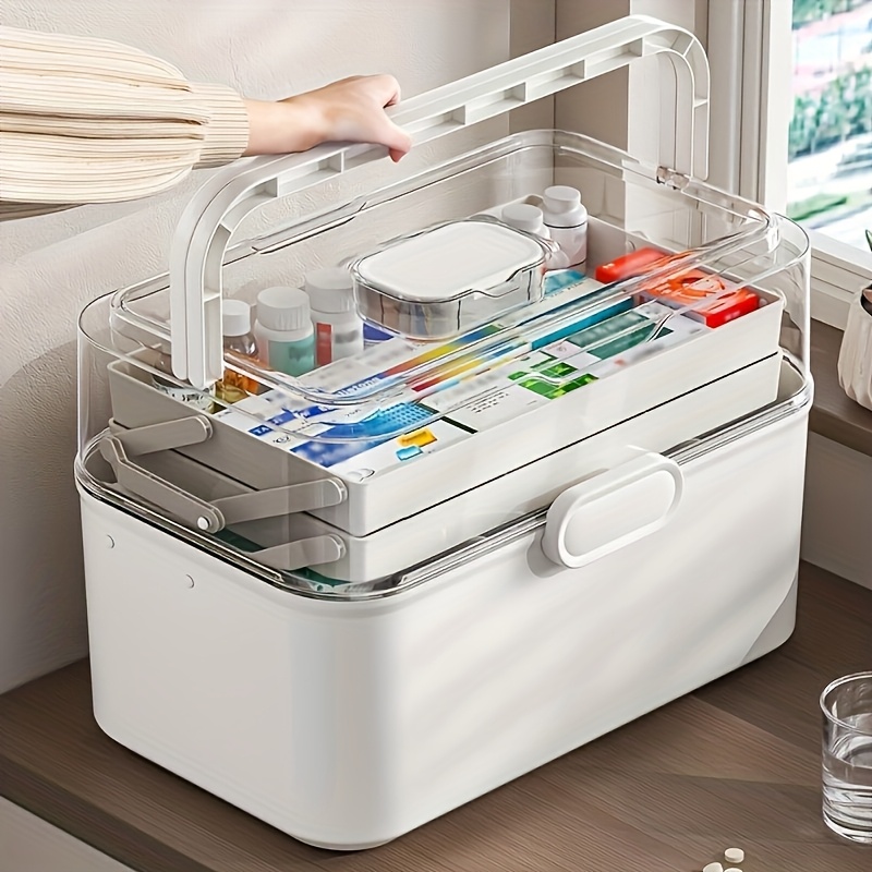 Home Bathroom Organizer - صندوق تخزين أدوية كبير السعة بغطاء