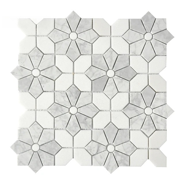 بلاط رخام فسيفسائي أبيض مختلط  - مراجعة Home Bathroom Tiles Design وسعره