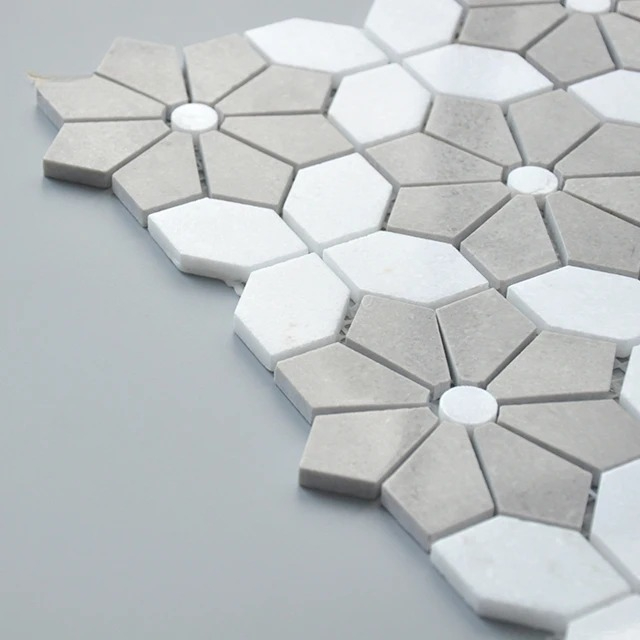 بلاط رخام فسيفسائي أبيض مختلط  - مراجعة Home Bathroom Tiles Design وسعره