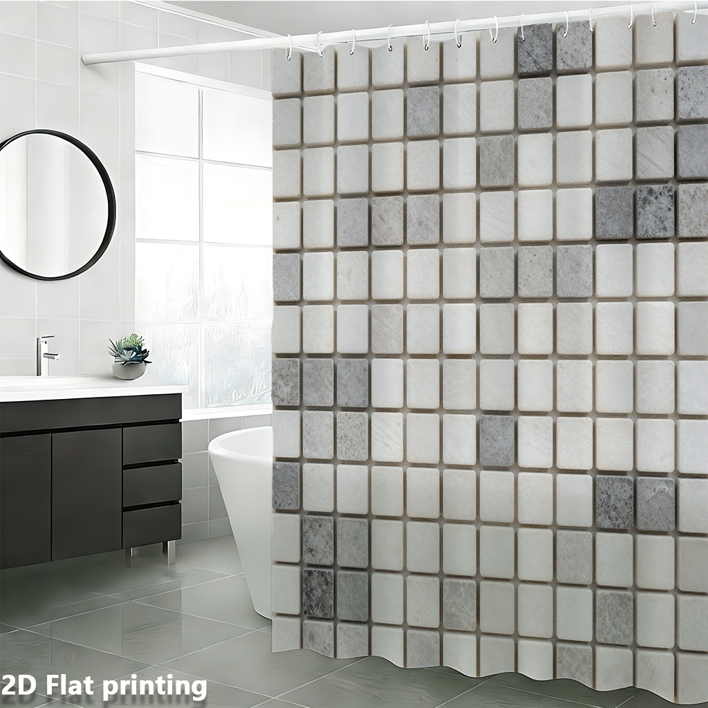 ستارة حمام كبيرة بطباعة بلاط ا - مراجعة Home Bathroom Tiles Design وسعره