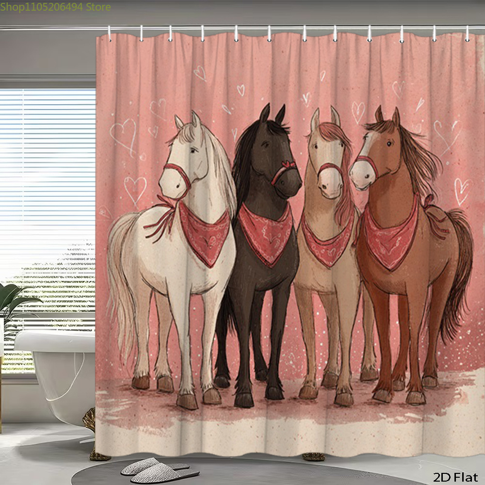 ستارة حمام بتصميم خيول لطيفة،  - مراجعة Home Bathroom Ideas وسعره