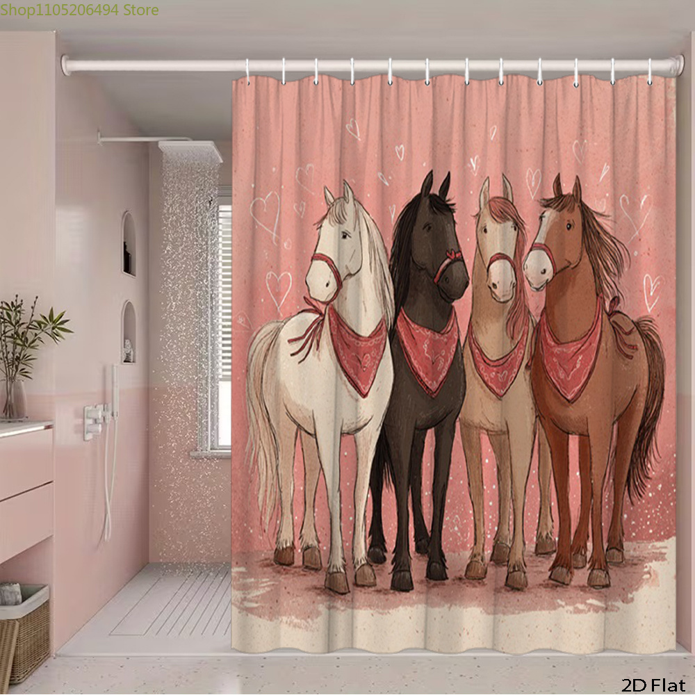 ستارة حمام بتصميم خيول لطيفة،  - مراجعة Home Bathroom Ideas وسعره